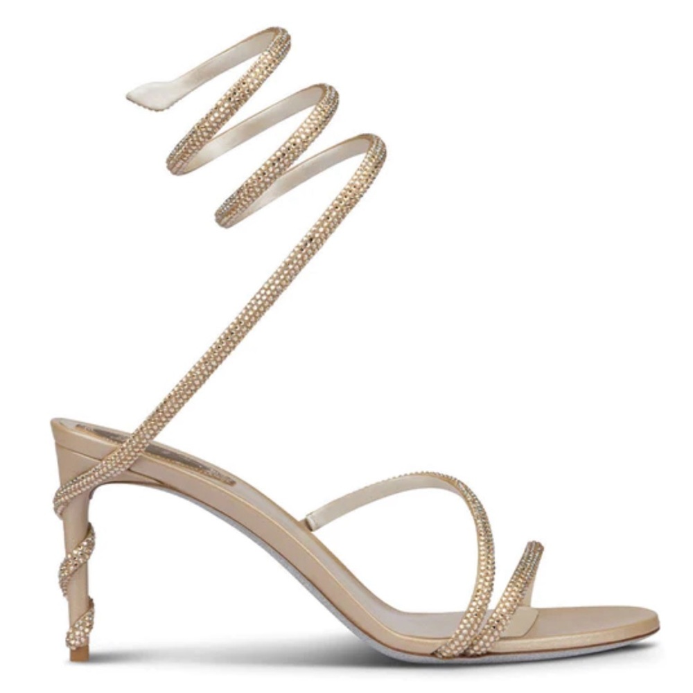 RENE CAOVILLA MARGOT ANKLE WRAP SANDALS - BEIGE HONEY GOLD SIZE 37